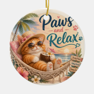 Paws and Relax Beach Cat Ceramic Tree Decoration