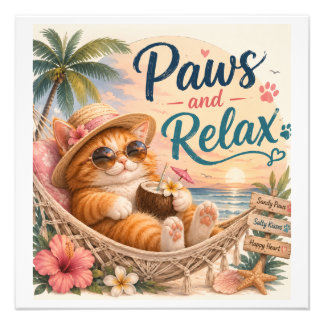 Paws and Relax Beach Cat Photo Print