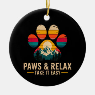 Paws and Relax Take It Easy Vintage Mountains Dog Ceramic Tree Decoration