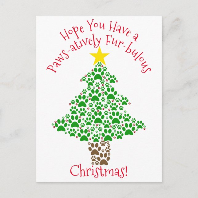 Paws-atively Fur-bulous Christmas Paw Prints Photo Holiday Postcard (Front)
