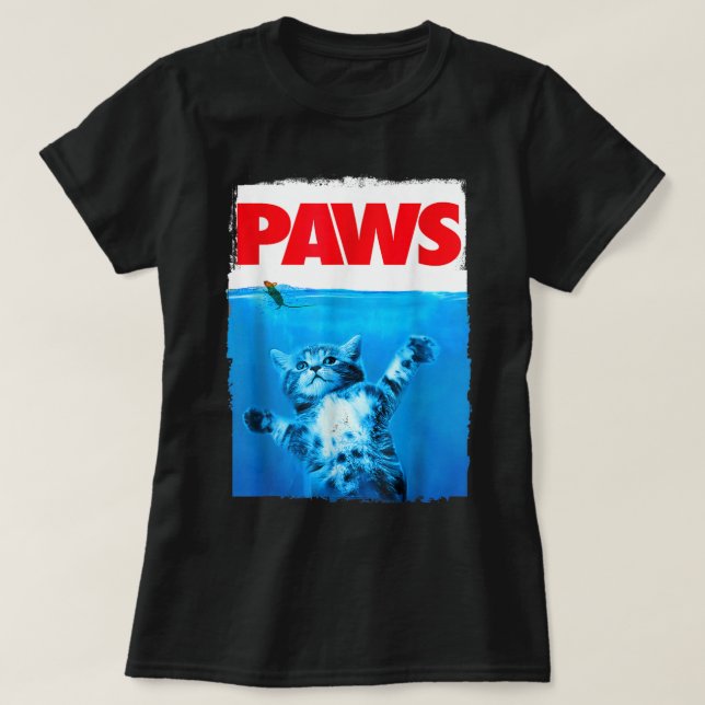 Paws Cat and Mouse Top, Cute Funny Cat Lover Parod T-Shirt (Design Front)
