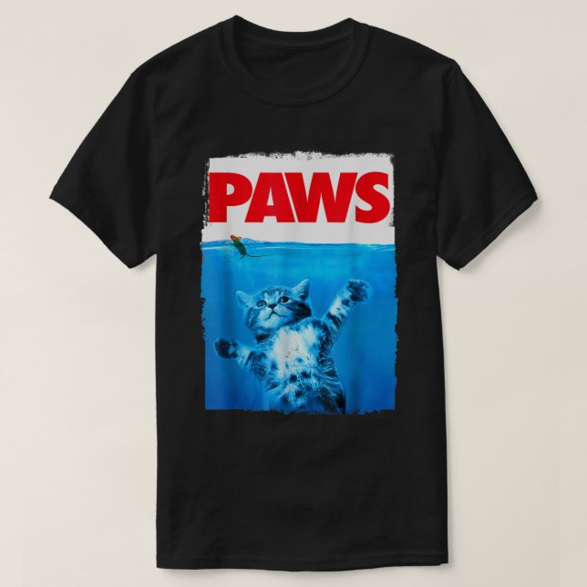 Paws Cat and Mouse Top, Cute Funny Cat Lover Parod T-Shirt (Design Front)