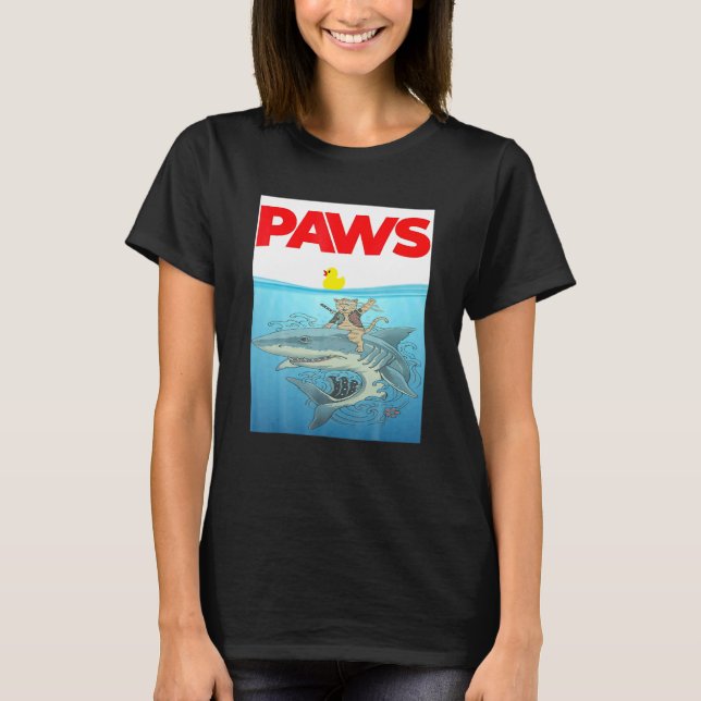 PAWS Cat And Yellow Rubber Duck Design T-Shirt (Front)