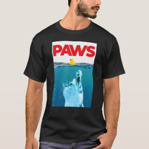Paws Cat And Yellow Rubber Duck Teal Blue Water P T-Shirt