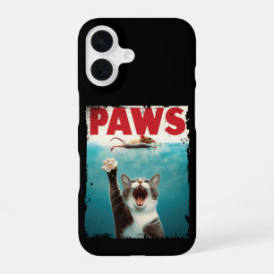 PAWS Cat Mouse Parody Of The Jaws Movie Poster iPhone 16 Case