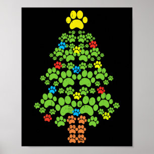 Paws Christmas Tree Dog Or Cat With Santa Lights F Poster