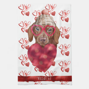 Paws Dog Lover Valentine Gift Brown Dachshund Tea Towel