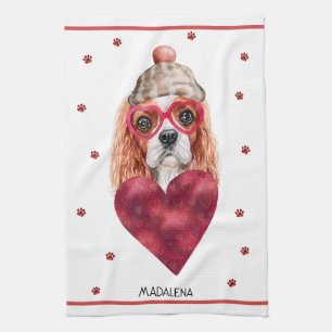 Paws Dog Lover Valentine Gift Cavalier Spaniel Tea Towel
