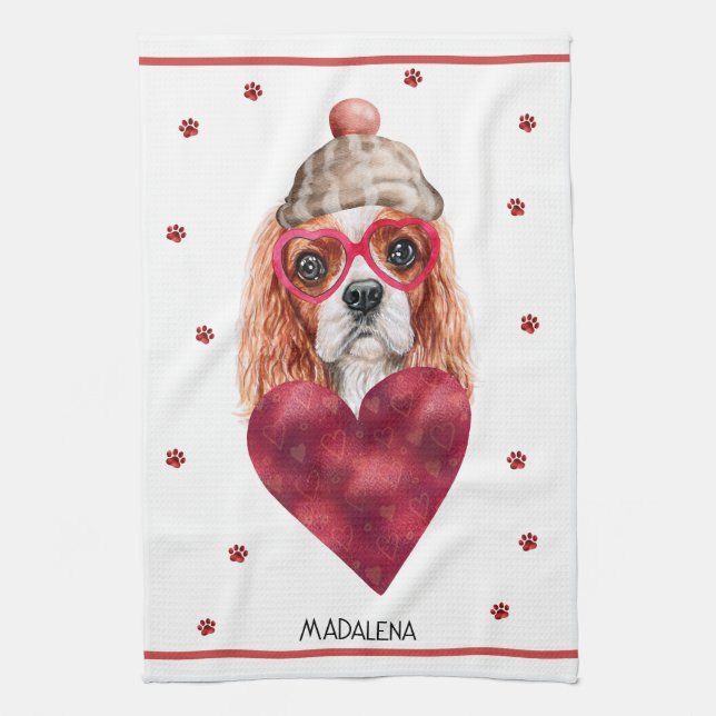 Paws Dog Lover Valentine Gift Cavalier Spaniel Tea Towel (Vertical)