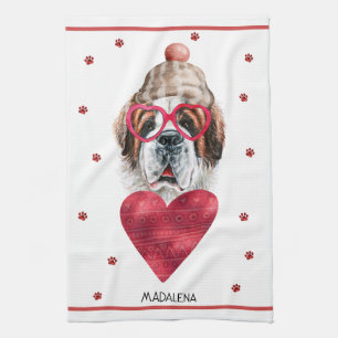 Paws Dog Lover Valentine Gift Saint Bernard Tea Towel
