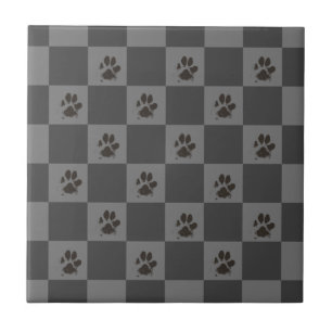 Paws Dog Pet Checkerboard Dark Gray Tile