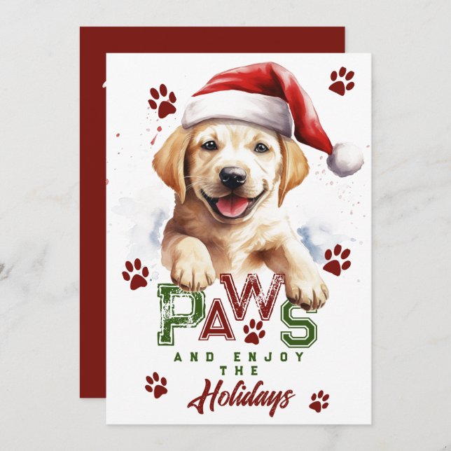Paws Enjoy the Holidays Labrador Santa Hat Xmas Holiday Card (Front/Back)