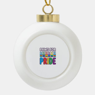 Paws for Pride Rainbow Paw Print Pet Lover Shirt_1 Ceramic Ball Christmas Ornament