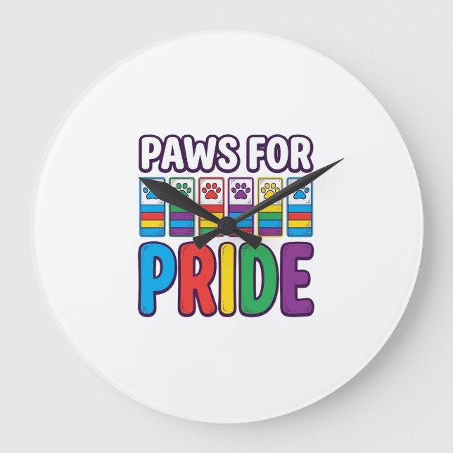 Paws for Pride Rainbow Paw Print Pet Lover Shirt_1 Large Clock (Front)