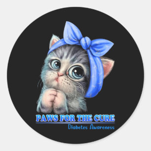 Paws For The Cure Diabetes Awareness Cute Cat Blue Classic Round Sticker