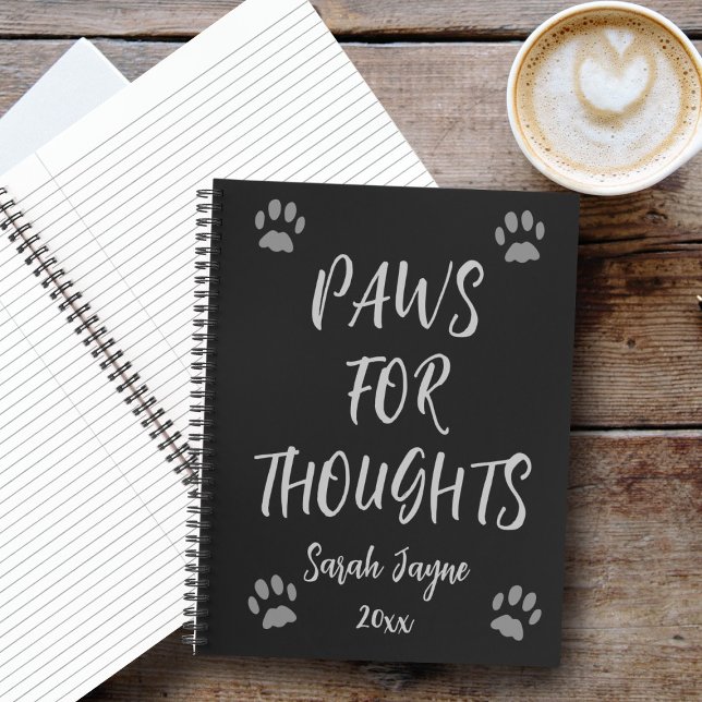 Paws for Thoughts Paw Print Journal Notebook (Purrfect notebook for all your cat themed thoughts (I have a lot) Just add your name)
