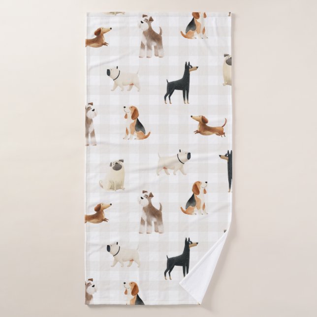 Paws Gingham lovely dogs  Bath Towel (Bath Towel)