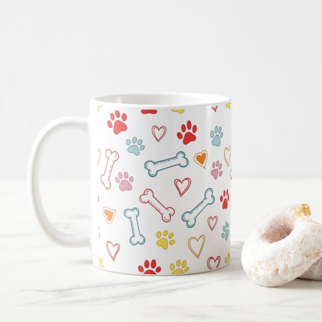Paws & Hearts Pattern Coffee Mug (With Donut)