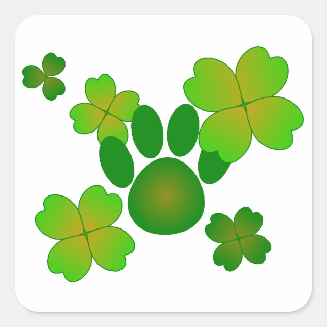 Paws Here Square Sticker Green Paw Print with Sham (Front)