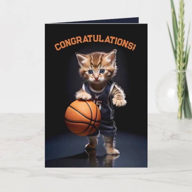 Paws & Hoops - Kitten Basketball Thank You Card (Front)