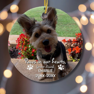 Paws in our Heart 2 Photo Cute Pet Memorial Custom Ceramic Tree Decoration