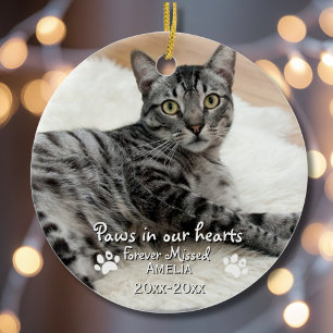 Paws in our Hearts 2 Photo Pet Custom Memorial Ceramic Tree Decoration