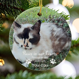 Paws in our Hearts Photo Pet Memorial,Custom Ceramic Tree Decoration