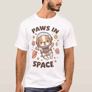 Paws in Space Funny Astronaut Cat T-Shirt – Cool 