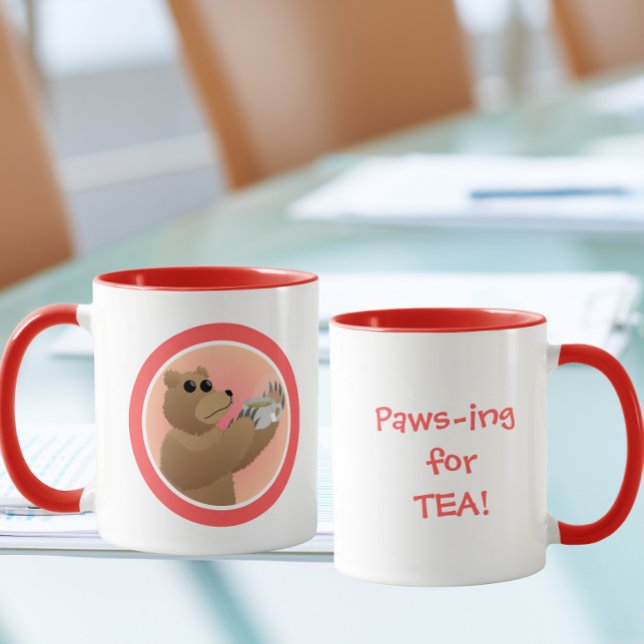 Paws-ing for Tea Cute Bear Morning Tea Pun Mug (Creator Uploaded)
