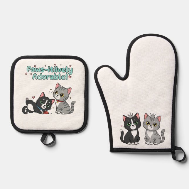 Paws-itiively Adorable! Oven Mitt & Pot Holder Set (Front)