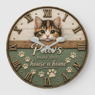 Paws Make This House a Home Cute Kitten Cat Large Clock