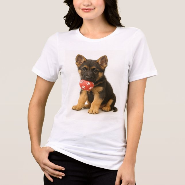 Paws Off My Ball – German Shepherd Pup Tri-Blend Shirt (Front)