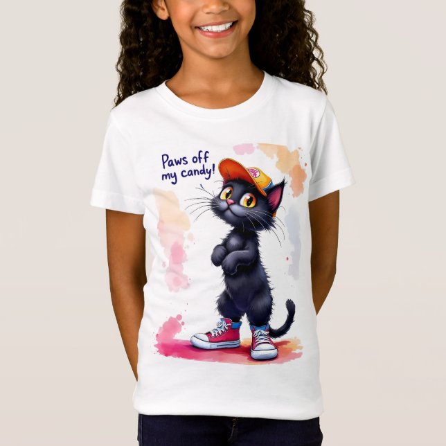  Paws off my candy! Black cat in sneakers, Hallowe T-Shirt (Front)