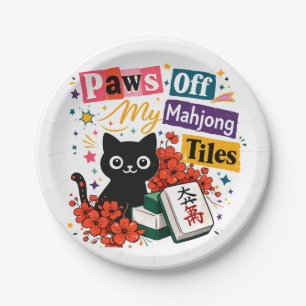 Paws off My Mahjong Tiles Black Cat Paper Plate