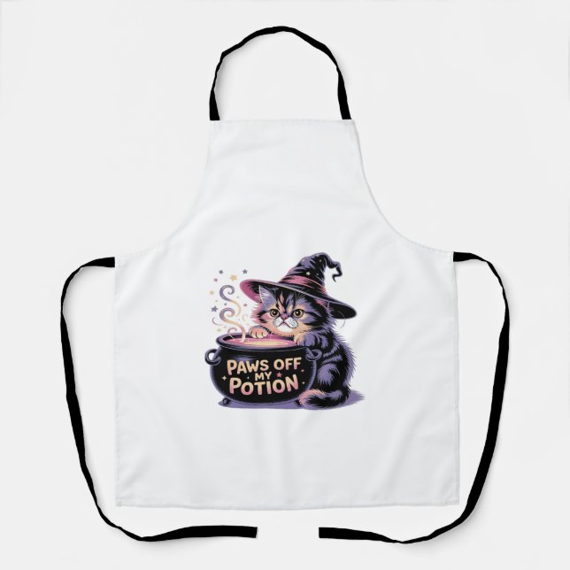 Paws Off My Potion, Kawaii Halloween Witch Cat Cla Apron (Front)