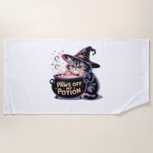 Paws Off My Potion, Kawaii Halloween Witch Cat Cla Beach Towel