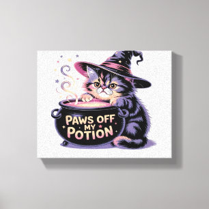 Paws Off My Potion, Kawaii Halloween Witch Cat Cla Canvas Print