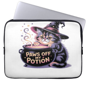 Paws Off My Potion, Kawaii Halloween Witch Cat Cla Laptop Sleeve
