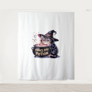 Paws Off My Potion, Kawaii Halloween Witch Cat Cla Tapestry