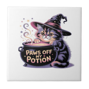 Paws Off My Potion, Kawaii Halloween Witch Cat Cla Tile