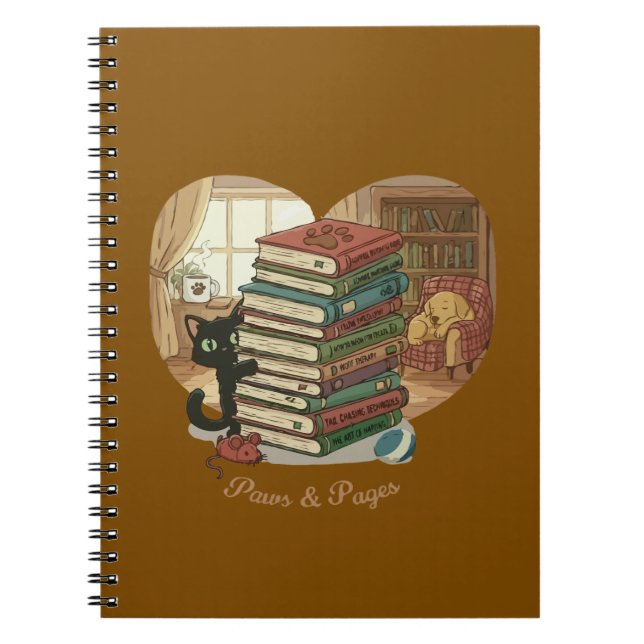 Paws & Pages | Cute Cat & Dog in Cosy Library Book (Front)