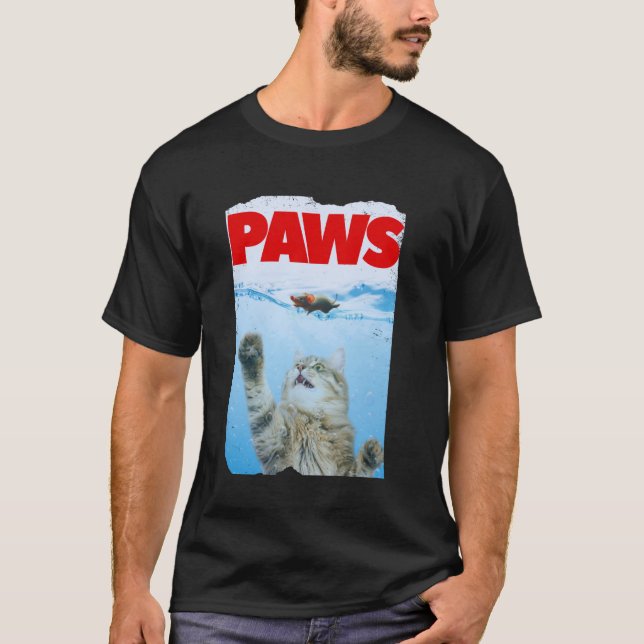 Paws Parody Cat Chasing a Cute Scared Mouse Funny  T-Shirt (Front)