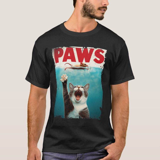 Paws Parody Cat Mouse Humourous Cat Chasing Mouse  T-Shirt (Front)