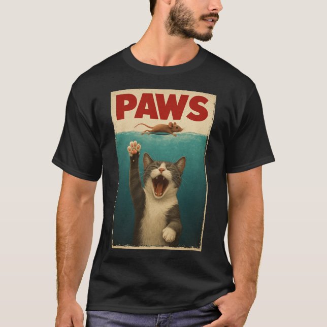 PAWS Parody Cat Mouse Humourous Cat Chasing Mouse  T-Shirt (Front)