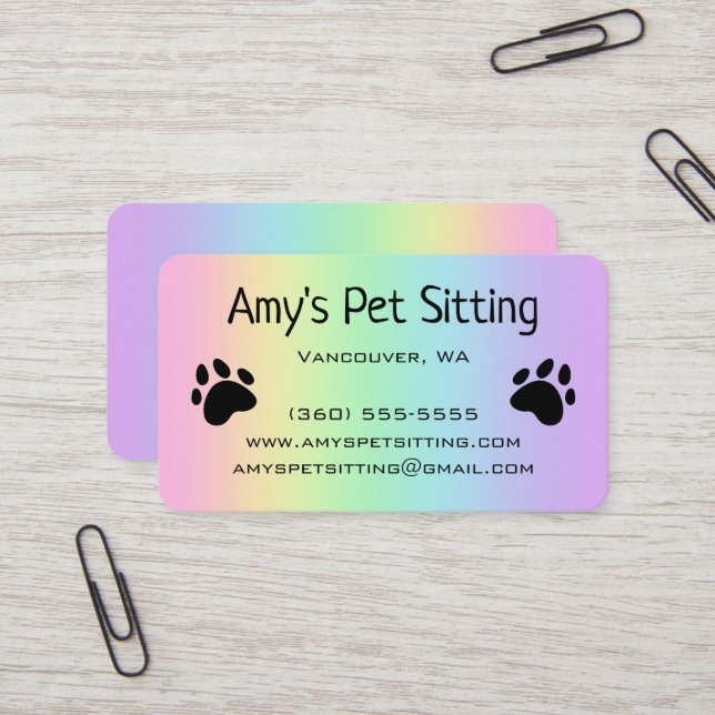 Paws Pastel Rainbow Business Cards (Front/Back In Situ)