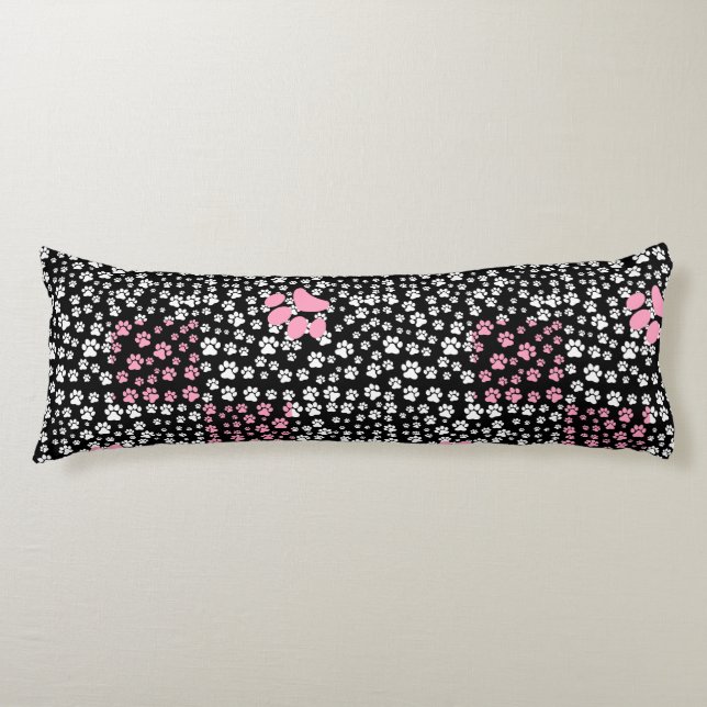 Paws print pattern NS 01b. Black BG Body Cushion (Front)