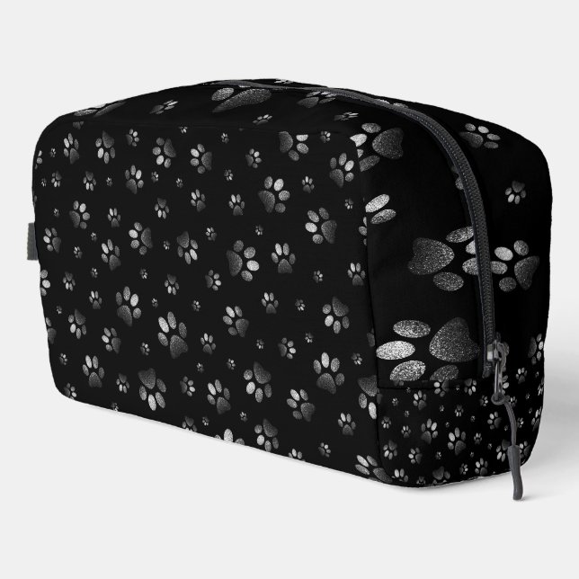  Paws print sparkle black silver glitter, Dopp Kit (Right Corner)