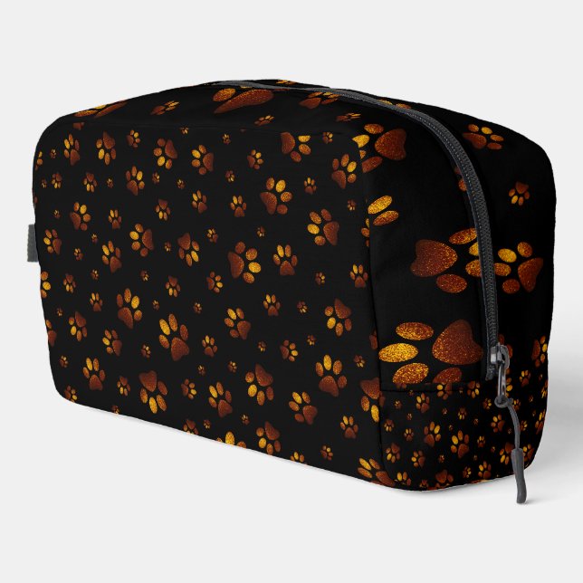  Paws print sparkle brown gold glitter, Dopp Kit (Right Corner)