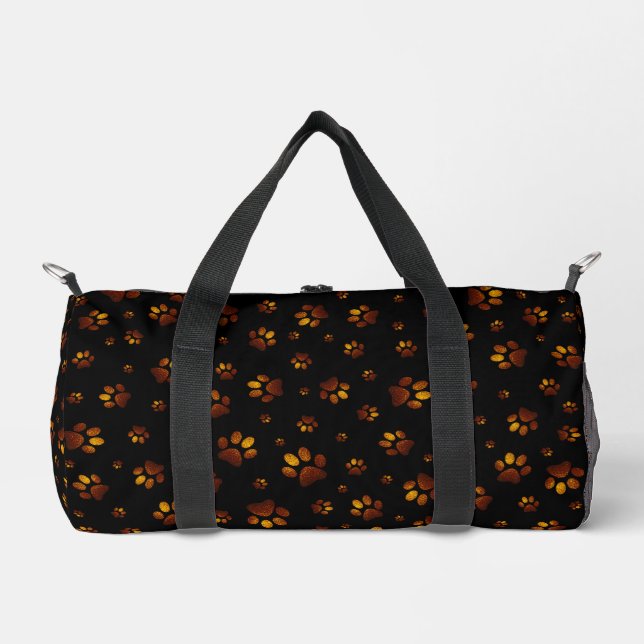  Paws print sparkle brown gold glitter, Duffle Bag (Front)