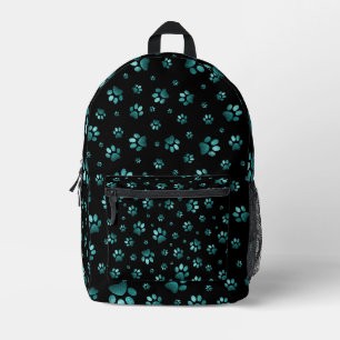  Paws print sparkle cyan glitter, Printed Backpack